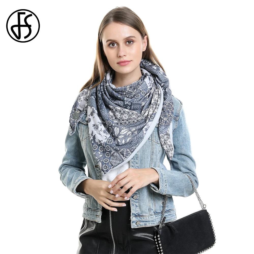 

Женский кашемировый шарф FS, серого цвета, с принтом, зимний, 2020