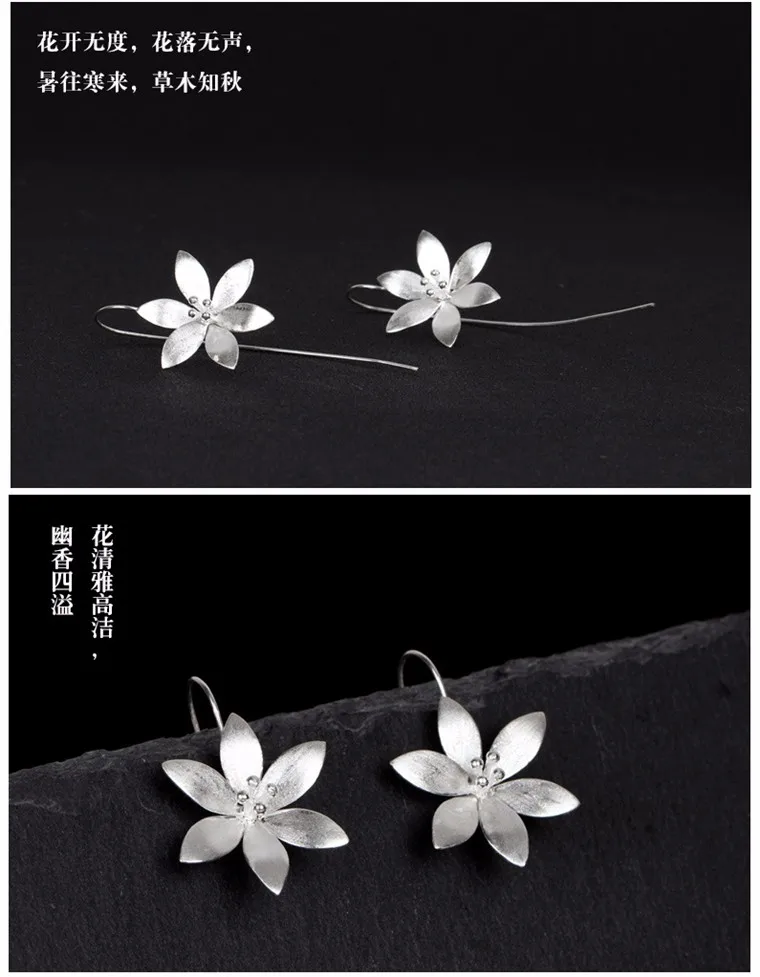 

Real Silver Color Long Lotus Flower Earrings for Women Girs Fashion Pendientes