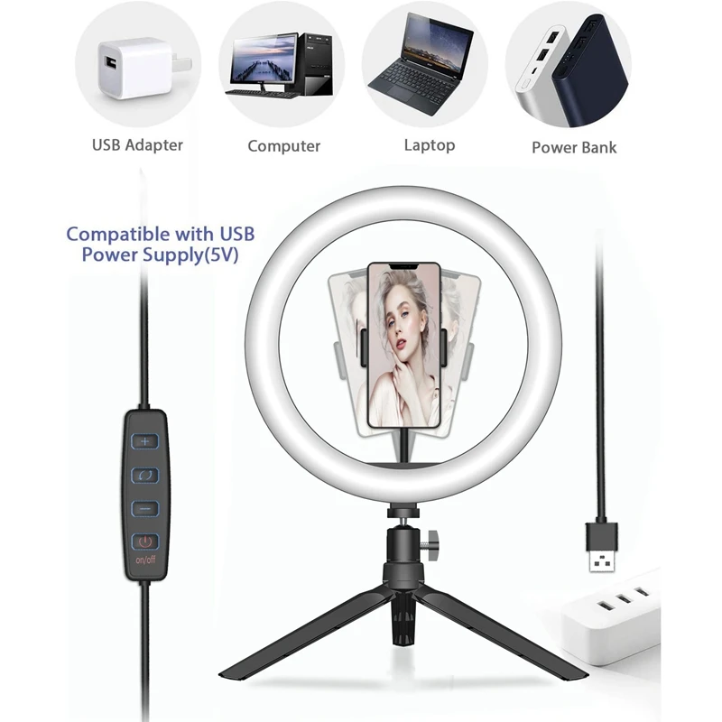 Светодиодный светильник кольцо с треногой 10 дюймов регулируемой яркостью