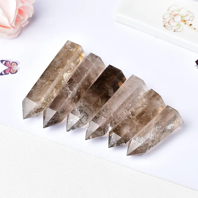 

Natural Smoky Quartz Crystal Point Reiki Healing Stone Hexagonal Prisms Obelisk Wand Tower Energy Meditation DIY Gift