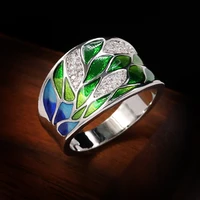 s925 sterling silver diamond flower rings for women anniversary ethnic green jewelry fashion wedding bands rings women luxury
