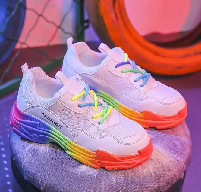 29 Colorful color Радуга искусственной кожи, на толстой подошве, со шнуровкой, женские туфли, удобные резиновые женские Сникеры на платформе; туфли с подошвой из вулканизированной резины повседневная обувь Осенняя женская обувь из PU искусственной кожи - Цвет: 29 Colorful color