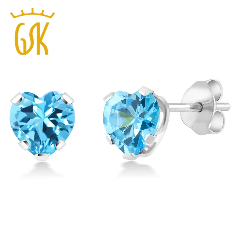 Серьги гвоздики GemStoneKing Heart Love 3 00 cttw с синим цирконием и фианитом для женщин из
