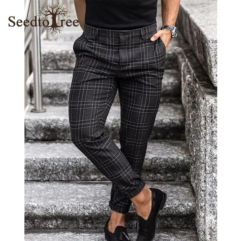 

Suit Pants Men's Striped Casual Pants Plaid Slim Fit Pants
