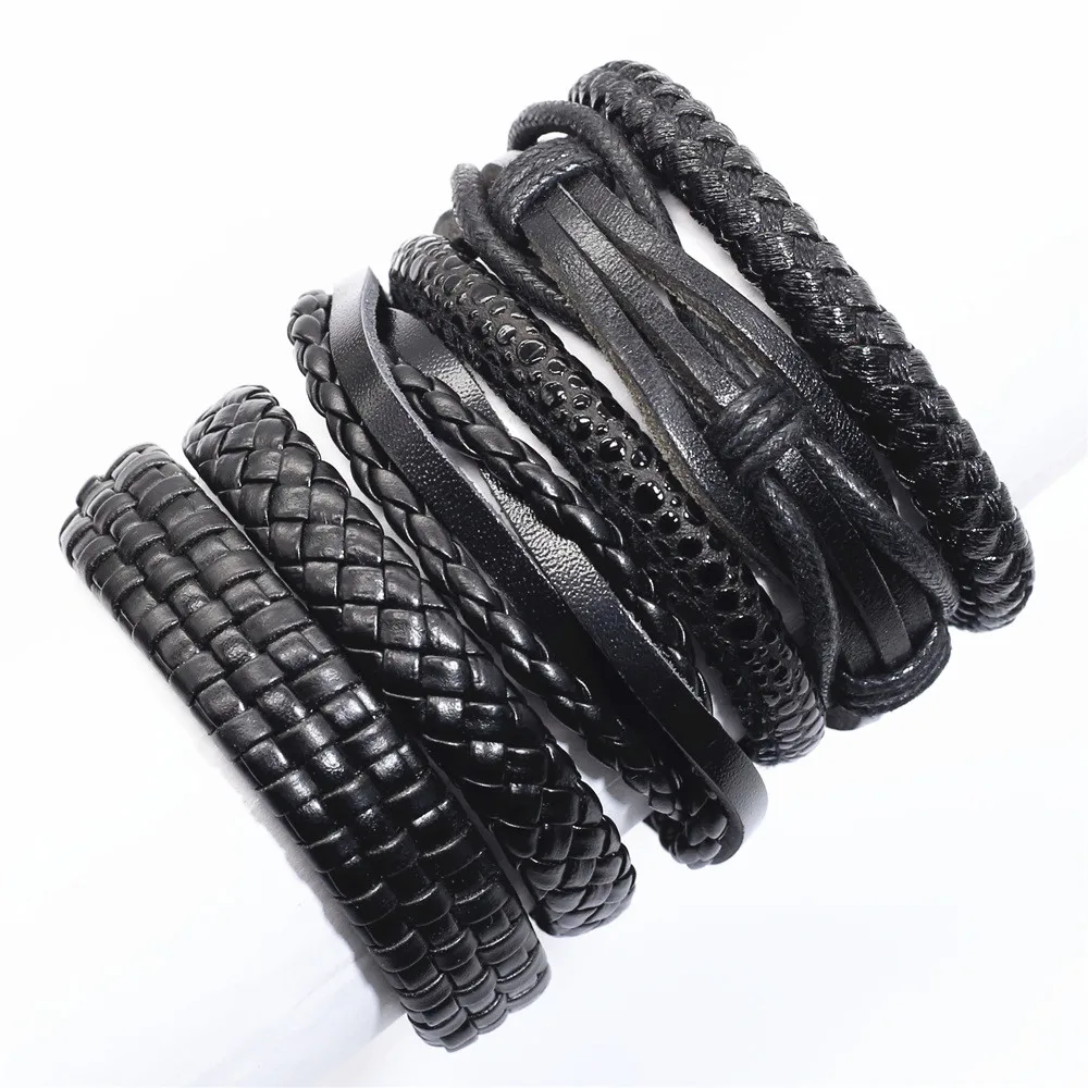 Мужской плетеный браслет ручной работы из натуральной кожи в стиле панк
