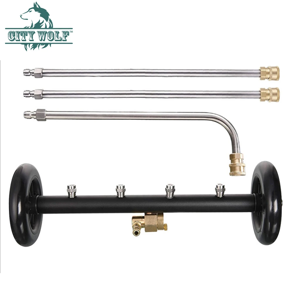 

Dual-Function Undercarriage Pressure Washer Cleaner 16 Inch Power Washer Under Car Water Broom with 3 Pieces Extension Wand