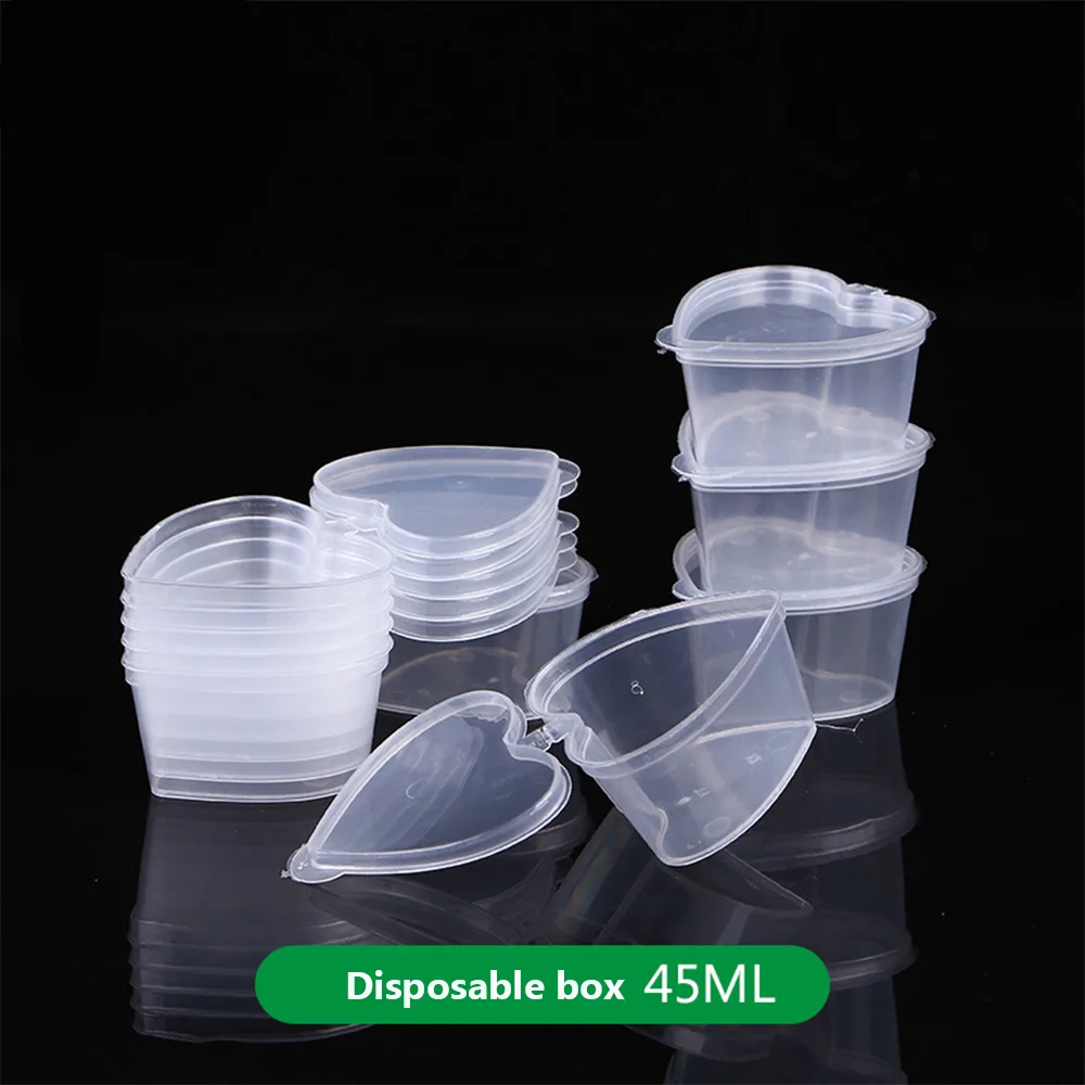 

10pcs Disposable Plastic Takeaway Love shape Sauce Cup Reusable Containers Food Box with Hinged Lids Small Pigment Paint Box