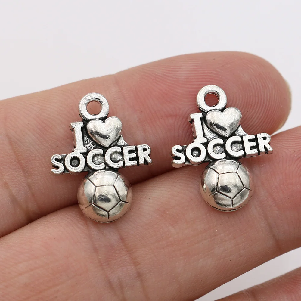 

10 шт. Тибетский посеребренный I Love Soccer Подвески для изготовления ювелирных изделий браслет DIY ручной работы 20x16 мм