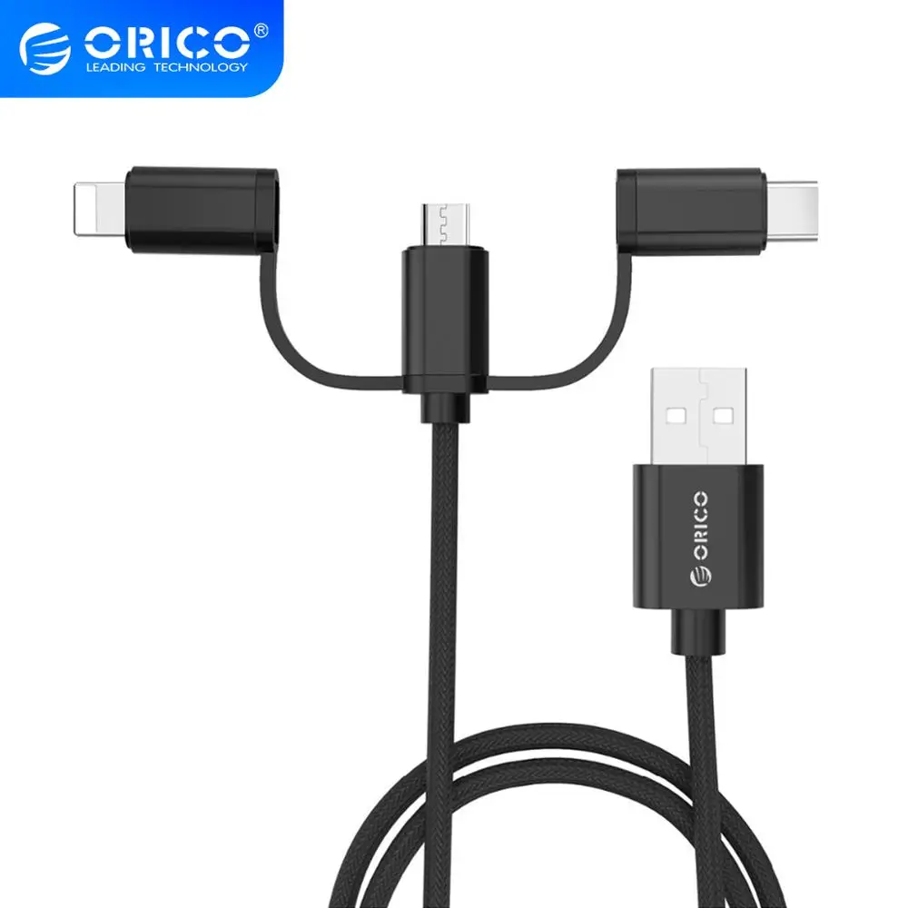 Кабель ORICO 3 в 1 Type C Micro USB для iPhone 8X7 6 6S Plus iOS 10 9 8 Samsung Nokia быстрой зарядки нейлоновый