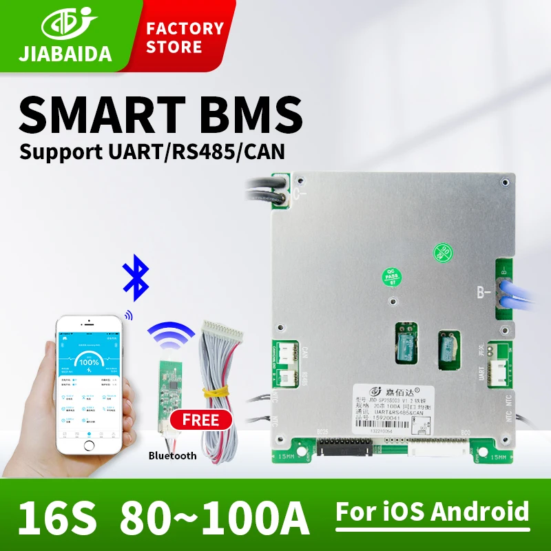 

Плата BMS JBD BMS 48 в 16S, плата Bluetooth для аккумулятора Lifepo4, 100A 80A 60A, умный баланс одного порта с Uart RS485