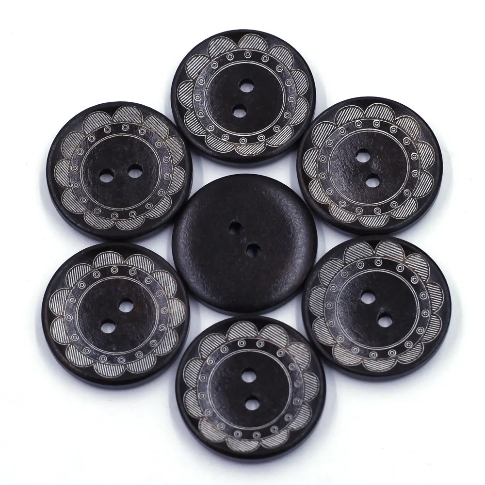 100 шт. круглые темно-кофейные деревянные пуговицы с цветочным узором 2 отверстия