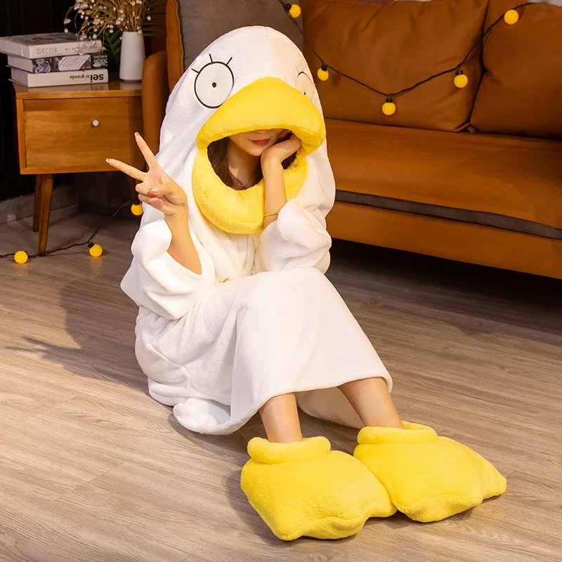 

Winter Funny Cosplay Animie Gintama Elizabeth Duck Onesie Flannel Sleepwear Plush Nightwear Cartoon Duck Couple Home Clothes