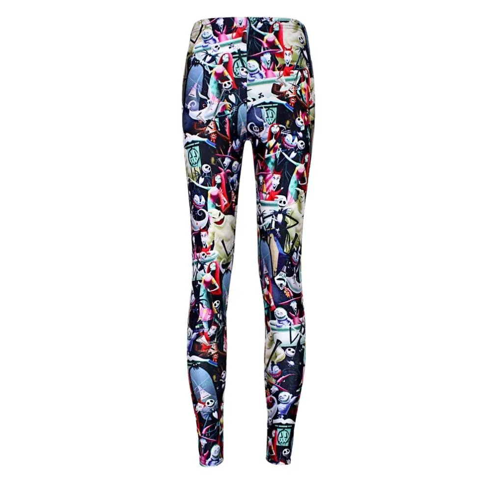 5 узоров Мультяшные леггинсы ночной кошки перед Рождеством для женщин черные