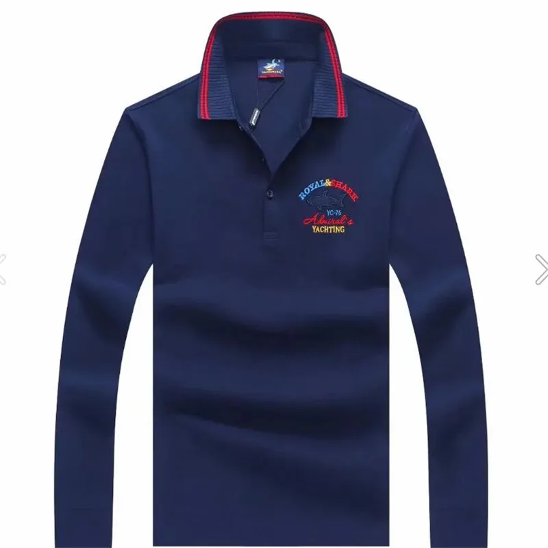 

Autumn Men's Polo Shirt Long Sleeve Half Zipper Tops & Tees Brand Polo Shirts Blue Black White Cotton Polos Man 04