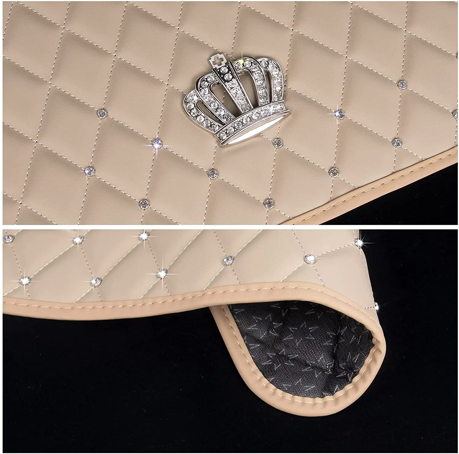 Beige Pu Leather Floor Mats for Car SUV & Truck 5 Pack/Set (Front Rear) Duty Protection Automotive Cushion Crown Diamond Decor |