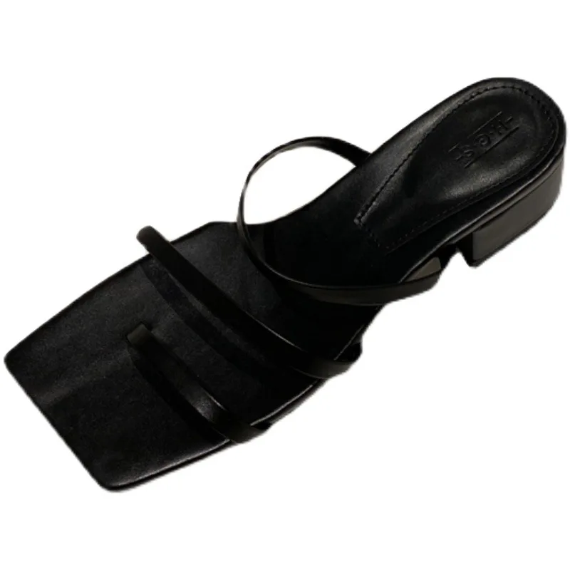 

Beige Heeled Sandals Shoes Womens Slippers Outdoor Cross-Tied Square heel Luxury Slides Rubber Flip Flops Pantofle Black High Bl