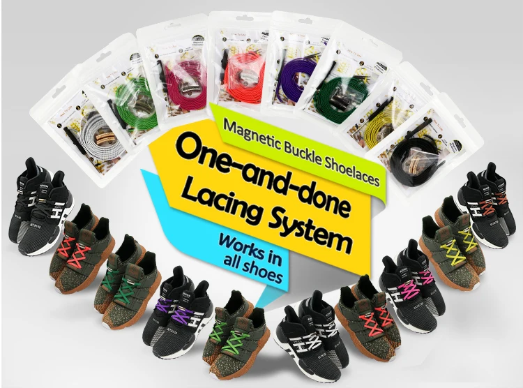 1 pairs Colorful easy lace No Tie Shoelace Elastic Shoe Lace For adult child Magnetic Locking ShoeLaces shoelaces flat