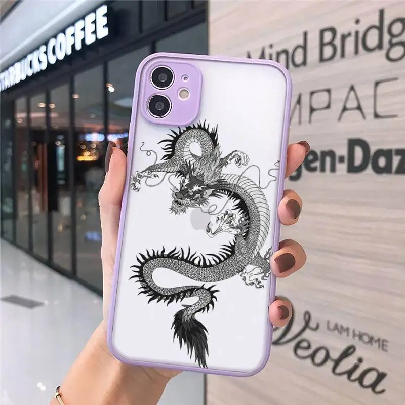 

Dragon simple pattern lines Phone Case matte transparent For iphone 7 8 11 12 plus mini x xs xr pro max cover