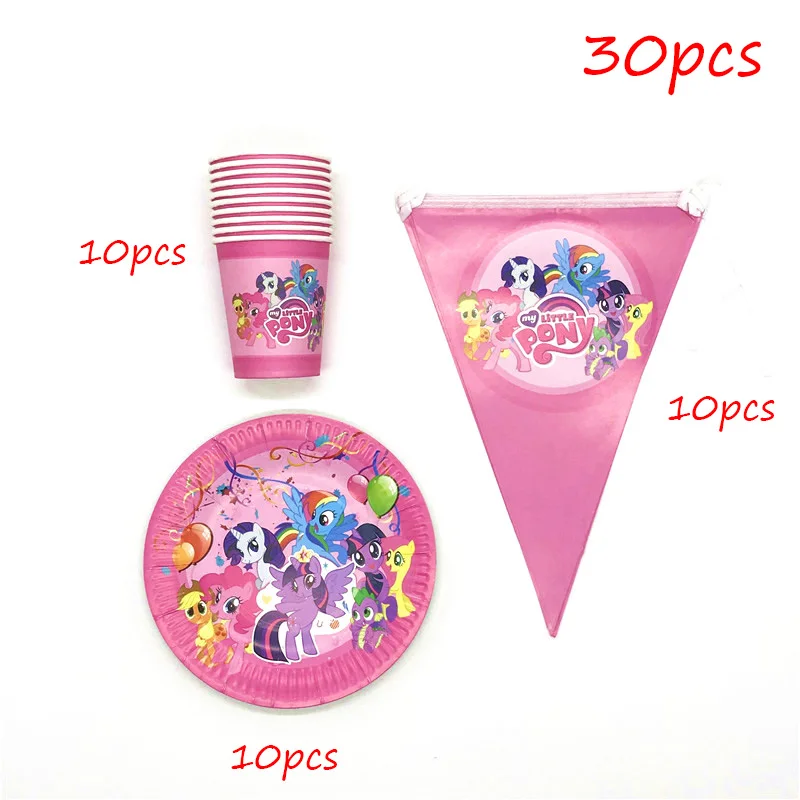 BeiPanQi-30pcs 61 шт./лот, одноразовые столовые приборы в стиле My Little Pony, кружки, тарелки, салфетки, детские скатерти для украшения дня рождения - Цвет: BeiPanQi-30pcs