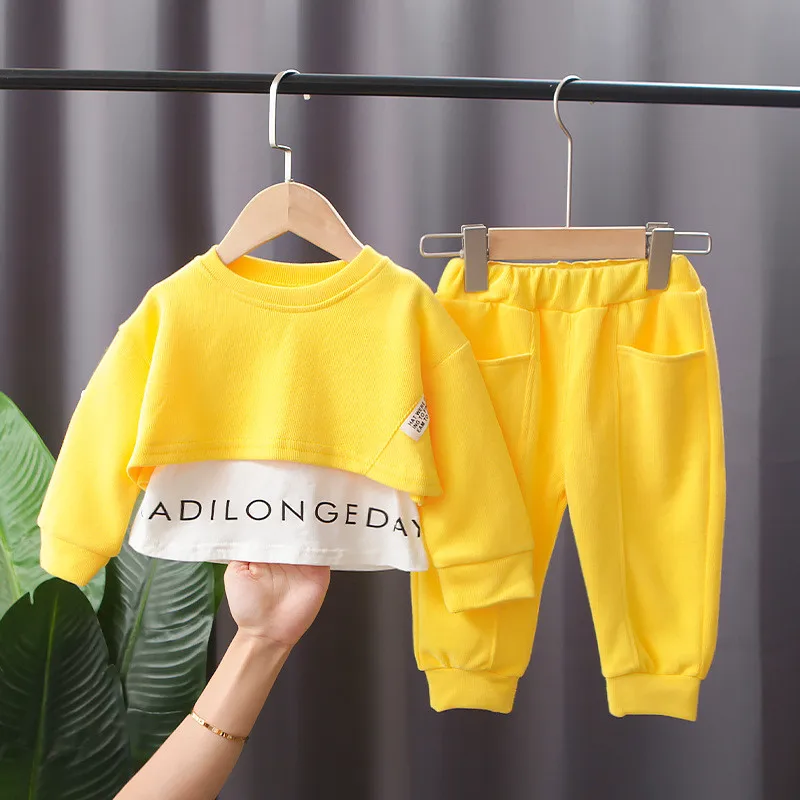 Conjunto de 2 unids/set de ropa deportiva para ni&ntilde;os y ni&ntilde;as, traje informal holgado con sudadera y pantalones para primavera y oto&ntilde;o, 2022-1