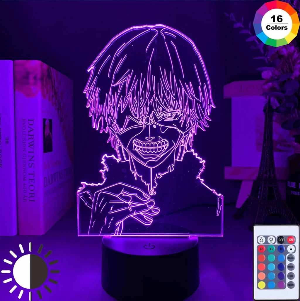 

Japanese Tokyo Ken Kaneki Anime 3d Lamp for Bedroom Decor Nightlight Cool Birthday Gift Acrylic Led Night Light Tokyo Ghoul