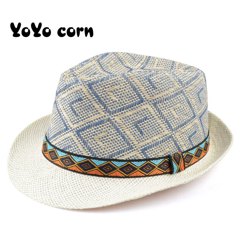 YOYOCORN, ремень, шляпа джентльмена, для женщин, мужчин, шляпа от солнца для мальчиков, летняя кепка, Повседневная Соломенная Кепка, для детей, однотонные, капот, шапки для девочек - Цвет: blue