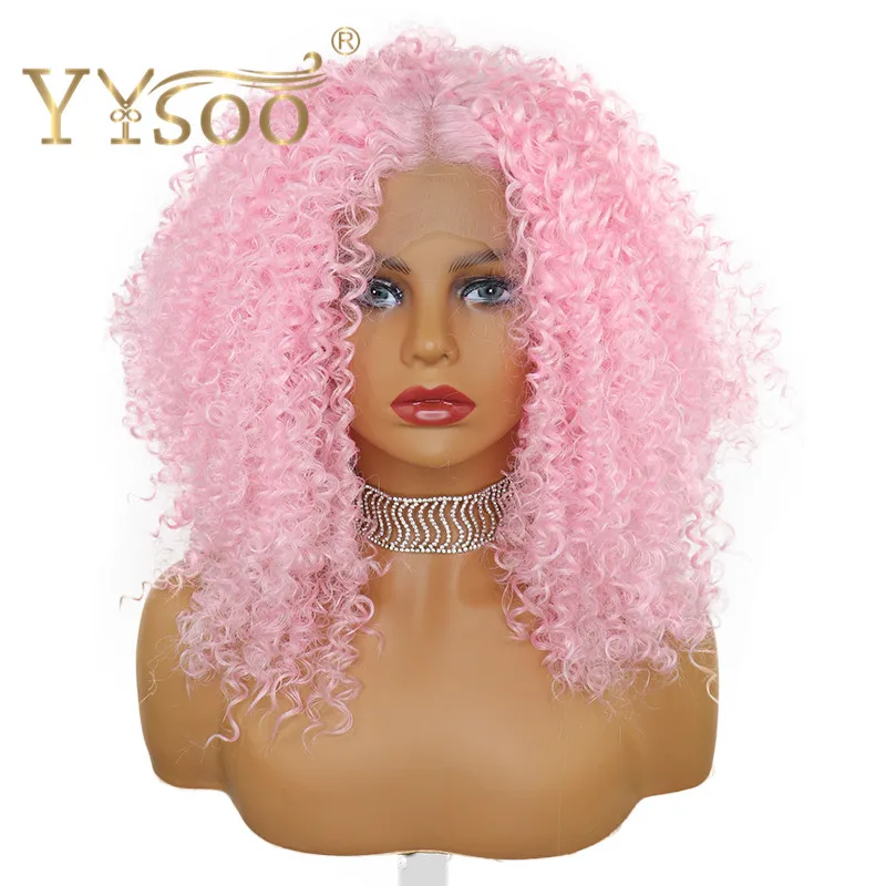 YYsoo 13x4 Короткие Розовые курчавые вьющиеся кружевные передние парики для черных