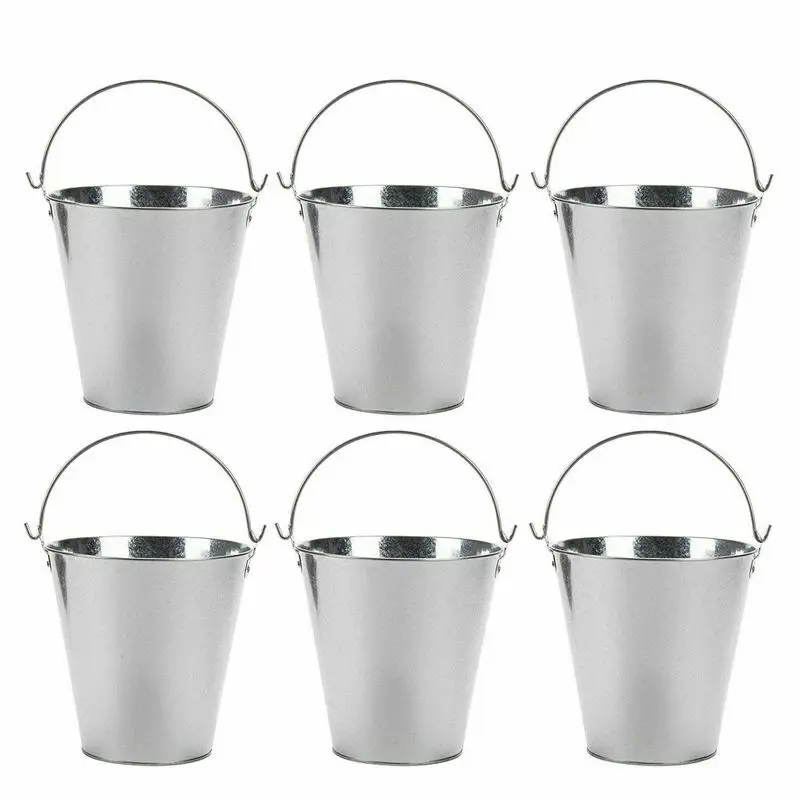 

Round Galvanized Buckets - 6-Pack Steel Buckets with Handle for Beer and Drinks
