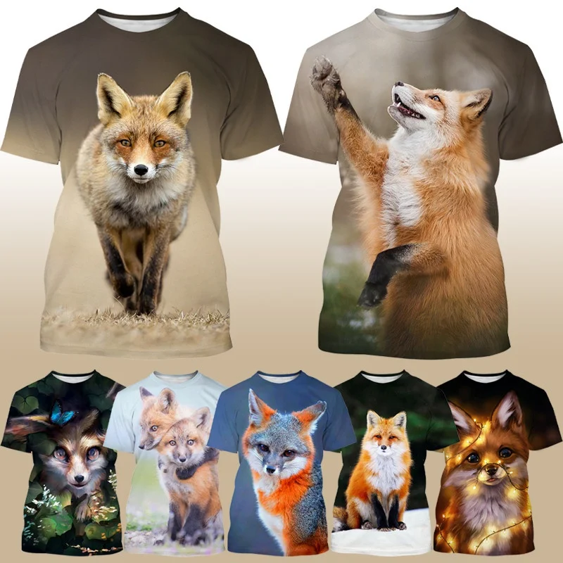 New Fox T-shirt 3d Animal Print Clothes Funny Men's and Women's Couple Clothes Loose Casual Short Sleeves