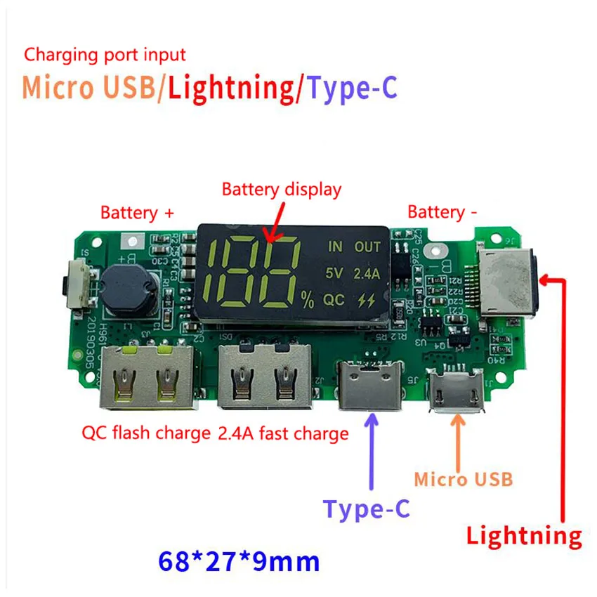 Зарядный Модуль Taidacent для аккумулятора 18650 5 В а 2 А 1 USB-модуль быстрой зарядки