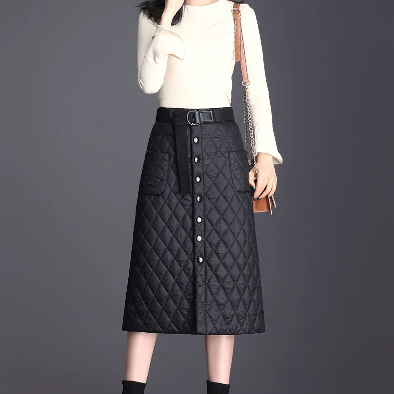 

Skirt A-line Skirt Mid-Length Plus Size One-piece Black Skirt Free Shipping 2021 Autumn & Winter New Arrival Thick Down Cotton