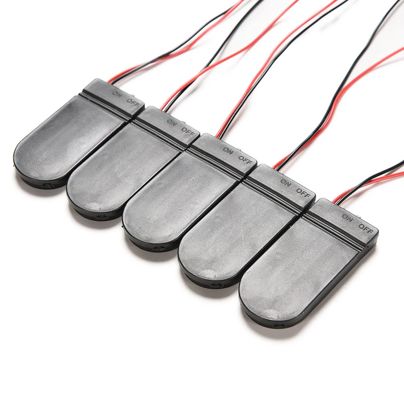 

5pcs Hold 2x CR2032 Button Coin Cell Battery Holder Case Storage Black Box 6V Wire Lead ON/OFF Switch