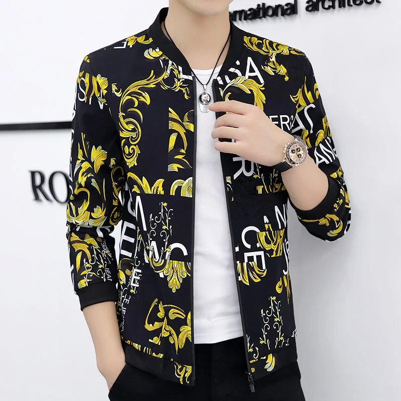 

Mens Jackets Pop Spring Autumn Fashion Mens Hip Hop Baseball Coats Men Stand Collar Slim Flower Bomber Jackets Brand Clothing