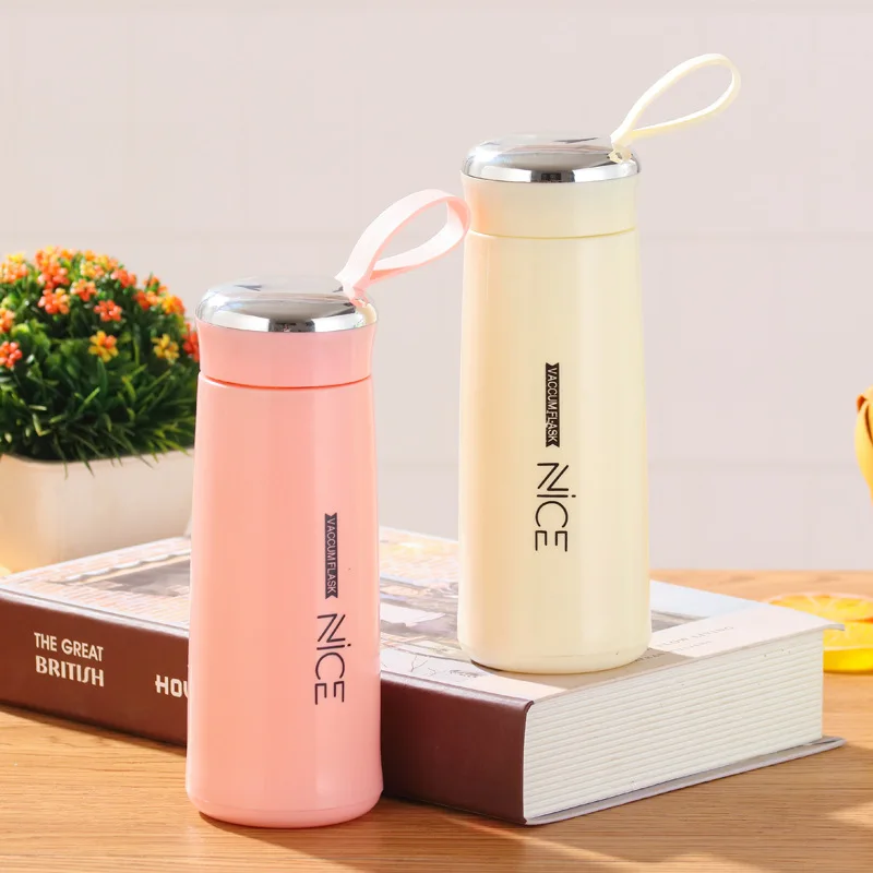 Pink / Yellow / Blue / Green Portable Thermos Cup Gift Glass Water Coffee Tea Cup Warm Gift School Thermos Bottle For Drinking