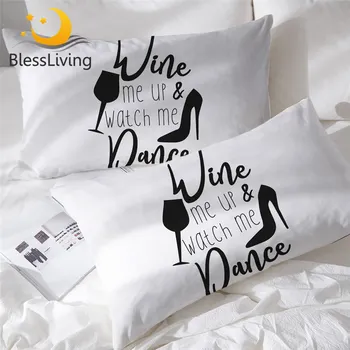 BlessLiving High Heels Pillowcase Singing Dancing Sleeping Pillow Case Wineglass Bedding Pillowcase Cover Black Funda Almohada 1