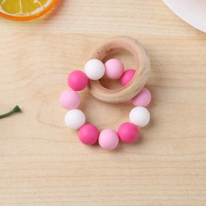 Силиконовый Прорезыватель для зубов игрушка для кормления ребенка Обучающие браслеты деревянное кольцо Ожерелье Аксессуары для младенцев силикон для жевания бусины Соска с бусами