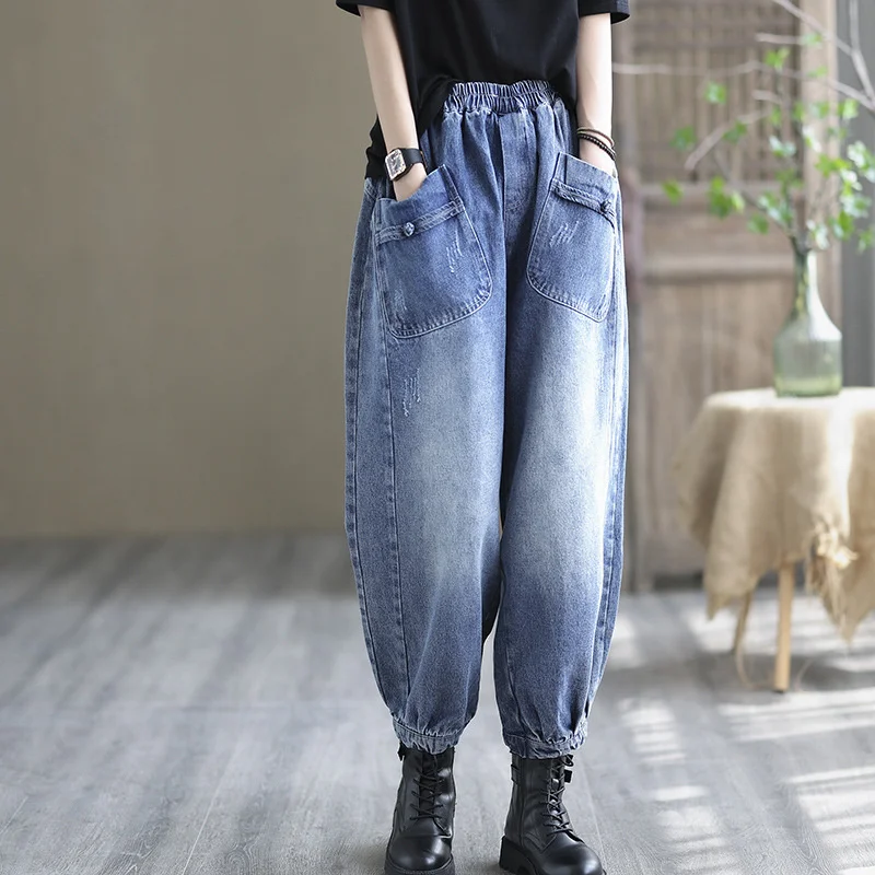 Женские джинсы в китайском стиле Max LuLu осенне-зимние свободные джинсовые