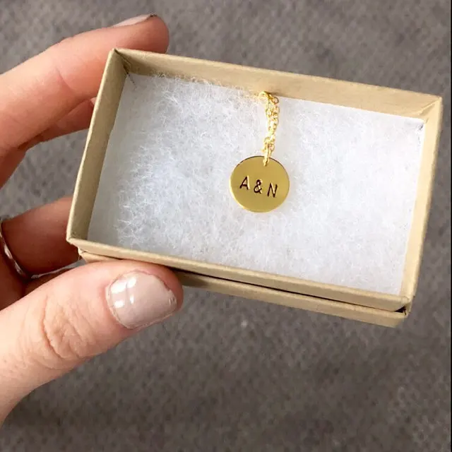 

Personalized Gold Disc Necklace Custom Disk Hand Stamped Jewelry Monogram Necklace Custom Initial Necklace Name Necklace Gift