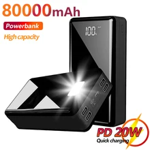 Power Bank 80000mAh Large Capacity External Battery Portable Charger with LED Digital Display 4 USB Power Bank