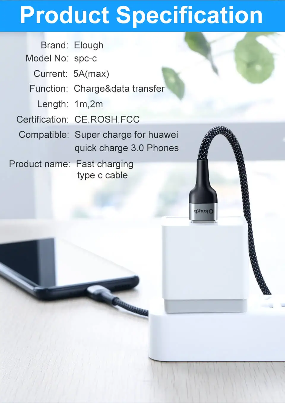 Elough 5A usb type C кабель для huawei P30 P20 P10 mate 20 10 Pro Plus Lite быстрое зарядное устройство для Xiaomi Quick Charge 3,0 USB C кабель