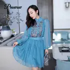 Женское шифоновое платье в стиле бохо, модельное роскошное синее платье средней длины с цветочной вышивкой и бисером, плиссированное платье в стиле ретро, новинка на лето