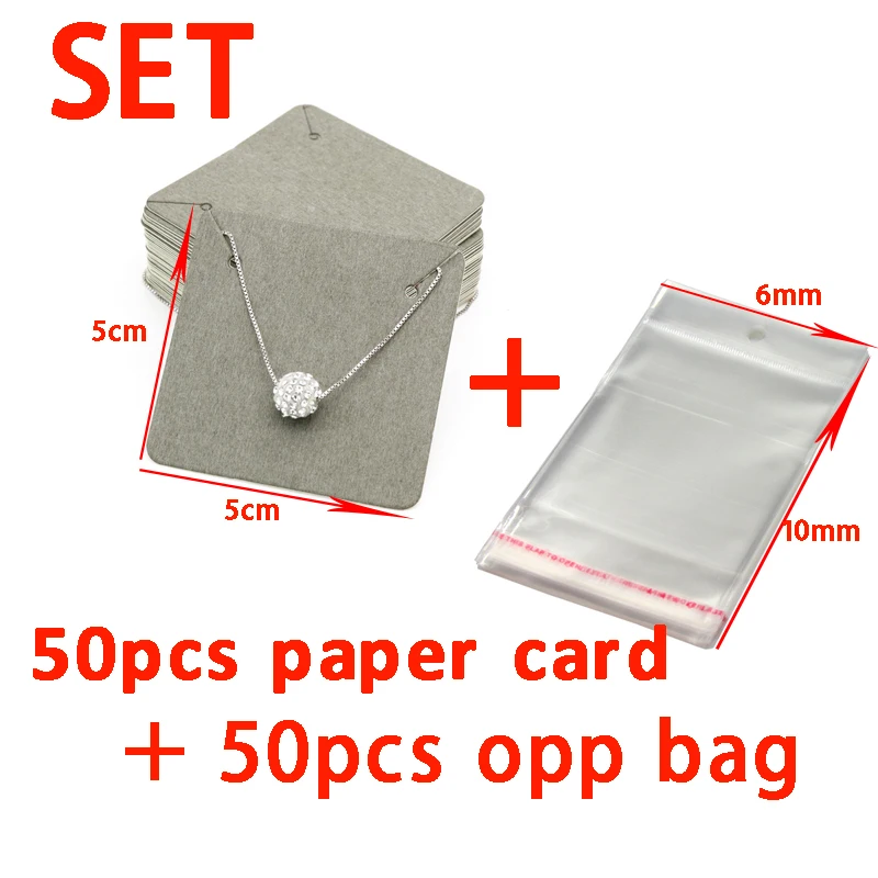 50set/lot 5x5cm Solid Kraft Paper Cards for Jewelry Display Necklace Bracelets Jewelry Price Tags Card with Transparent Opp Bag