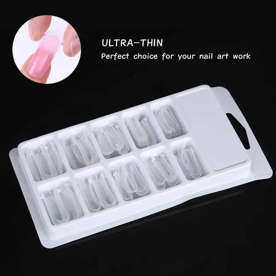 100 Pcs Quick Building Mold Tips Nail Dual Forms Finger Extension Nail Art Poly Gel Tool DIY Nail Art Manicure Tools False Nail