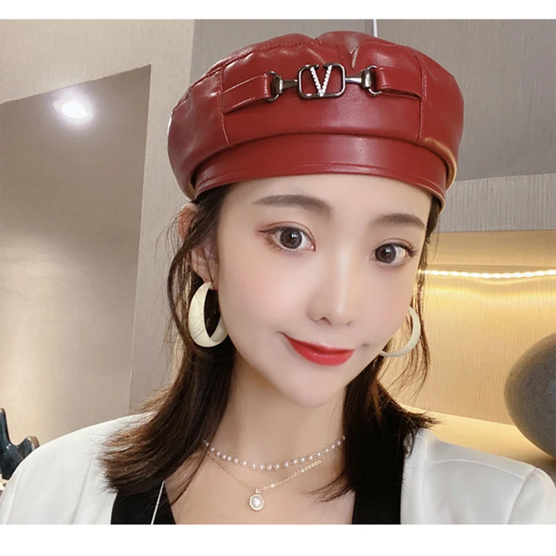 

Spring and autumn women's hats Korean fashion leather buds caps painter hats fashion hats trendy top hats