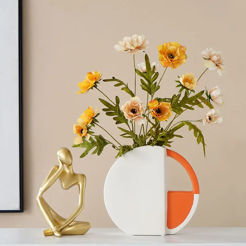 

Creative Ceramic Handle Vase Countertop Vases Living Room Tabletop Flower Arrangement Decoration Crafts Nordic Style and Luxury