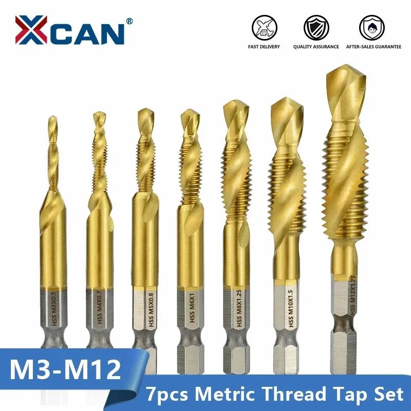 

XCAN Screw Thread Tap 7pcs M3-M12 Machine Plug Tap HSS Hex Shank Screw Tap Drill Metric Threading Tools