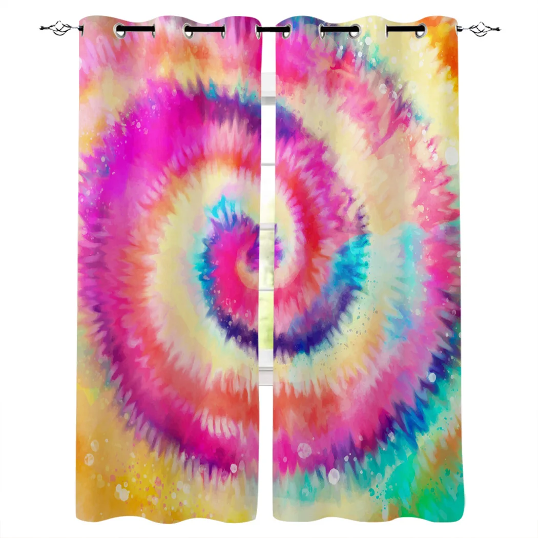 Многоразовая спиральная занавеска для окна с краской галстука полиэфирная ткань