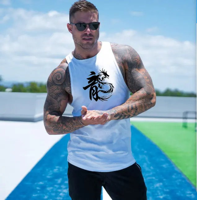 Новая мода хлопчатобумажные рубашки без рукавов майка Мужская Фитнес рубашка