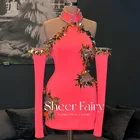Сексуальные Мини коктейльные платья с высоким воротом и открытыми плечами 2022, ярко-розовые короткие африканские платья с блестками для выпускного вечера для черных девушек, выпусквечерние вечера