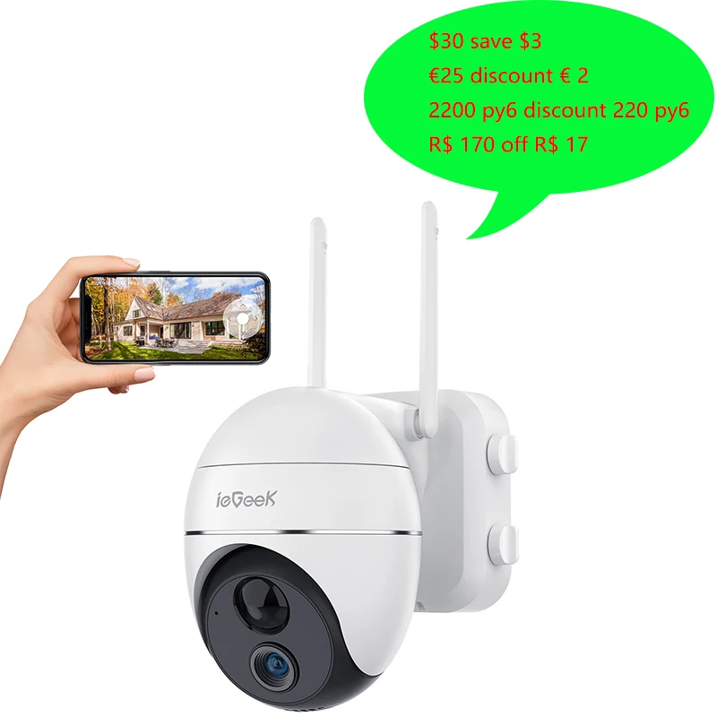 

Камера Iegeek 1080P с аккумулятором, Wi-Fi, PTZ, внешняя фотокамера